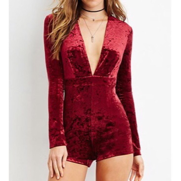 Forever 21 Dresses & Skirts - Red Crushed Velvet Romper